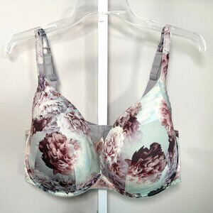 Lane Bryant Cacique 44DD Gray Floral Boost Push-up Plunge Bra